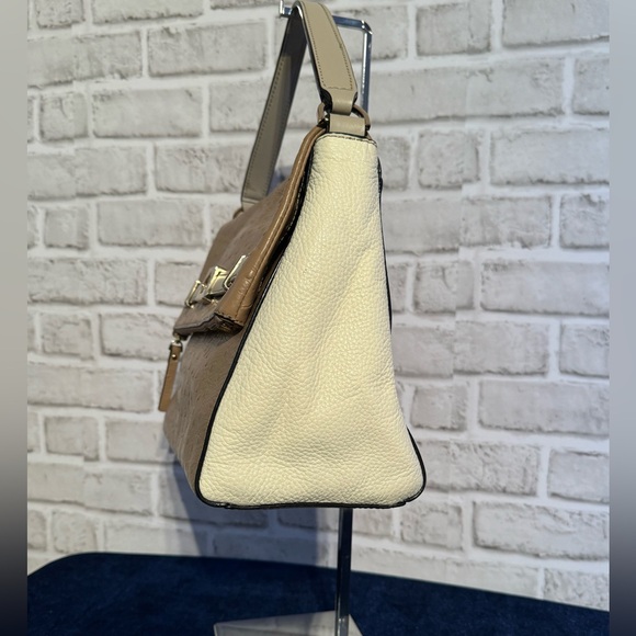 ♠️Kate Spade Houston Street Maria Brown Ivory Foldover Ostrich Shoulder Bag - Picture 7 of 16